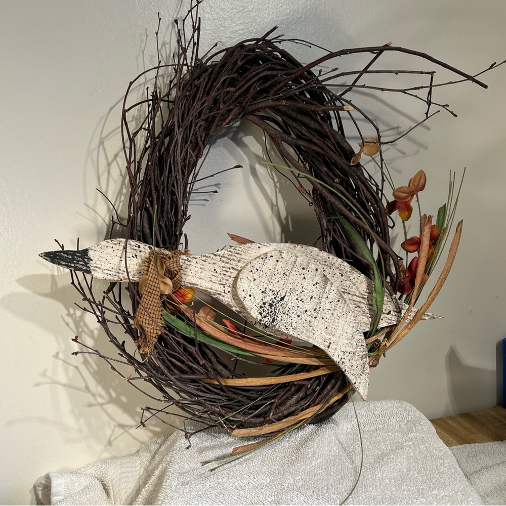 Fall Grapevine Wreath - Duck & Autumn Leaves